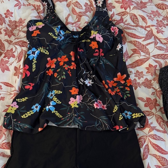 Amazon Women's Floral Swim Camisole - Black Multicolor - Picture 1 of 4